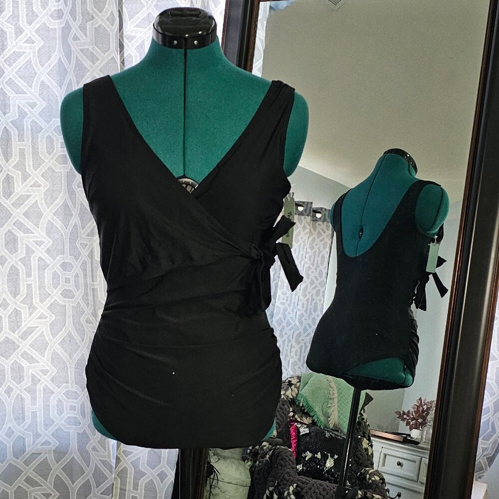 Tempotrek Black Wrap‑Front One‑Piece Swimsuit – NWT – Size S